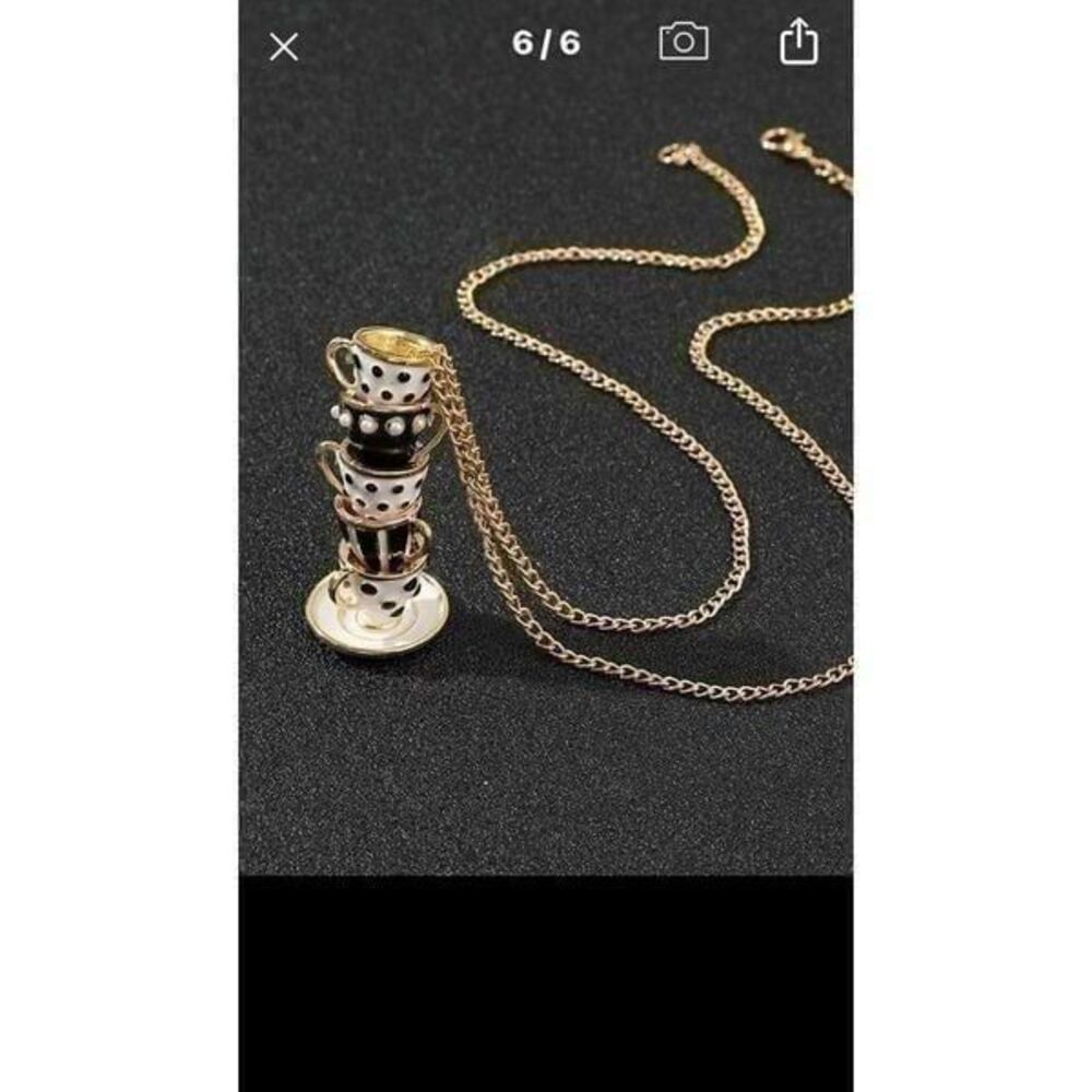 Handmade Black White Teacup Necklace New